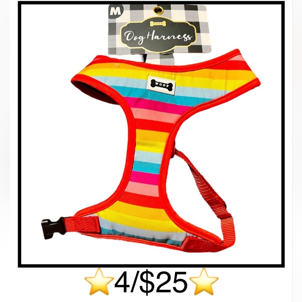 WOOF Rainbow Dog Harness, size Medium, Multicolor Rainbow Stripes, New